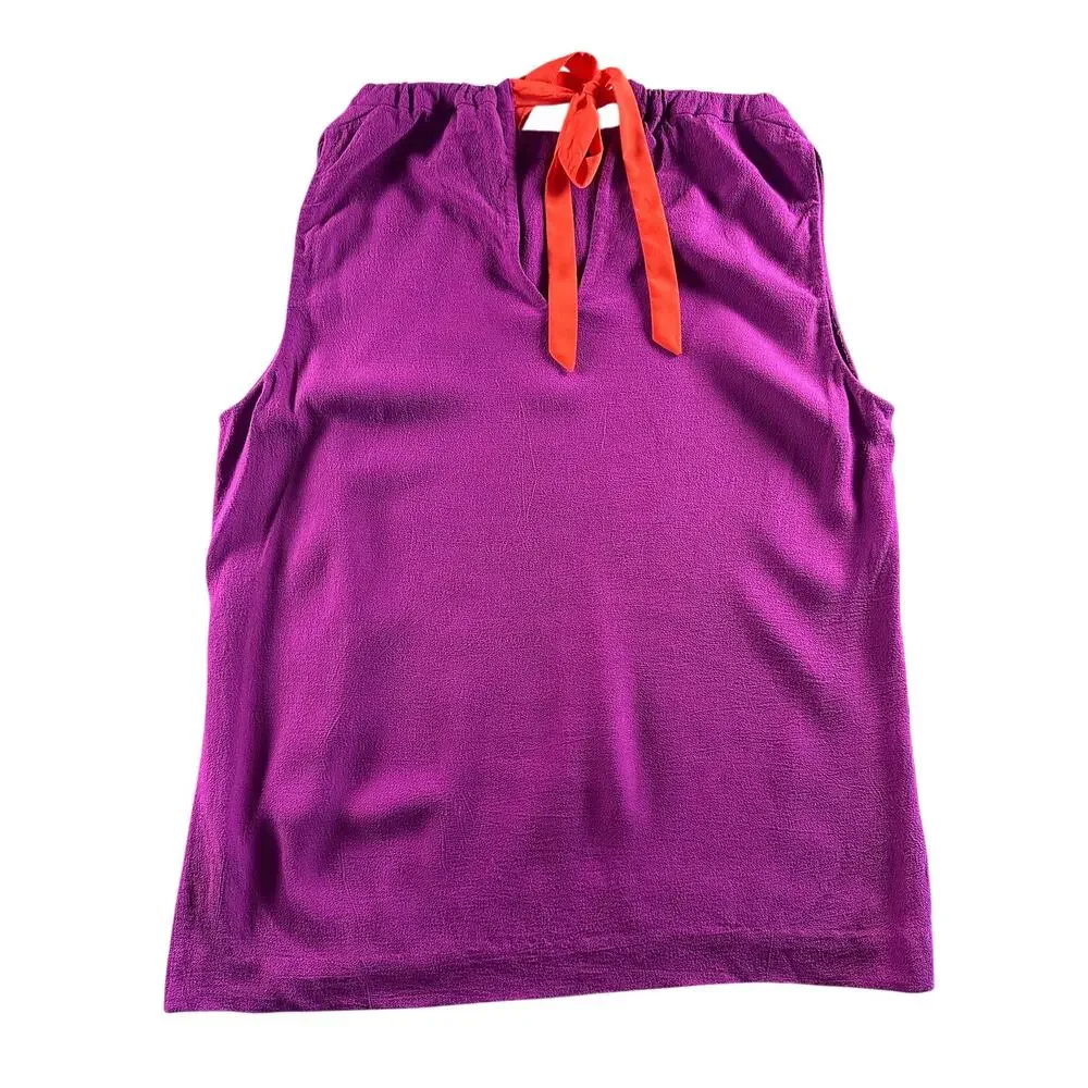 Kate Spade Selena Large Crepe Sleeveless Blouse Bajarose Purple Orange Back Tie